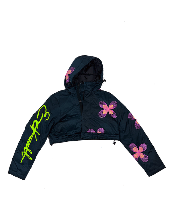 Digital Flower Crop Jacket - Midnight | Size: Small/Medium