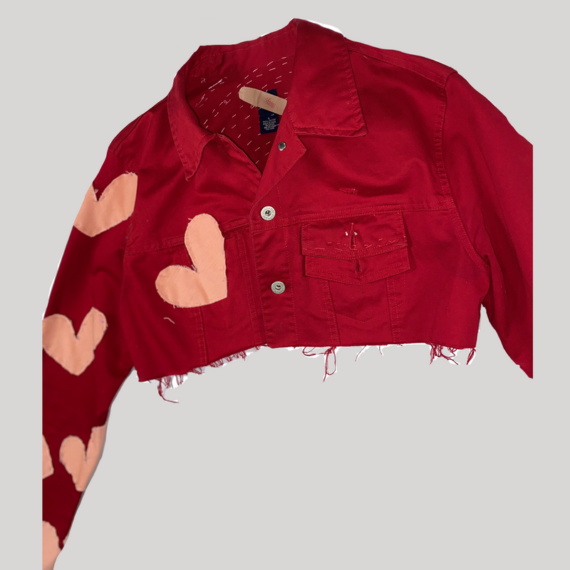 Women's Wounded Heart crop denim jacket- L