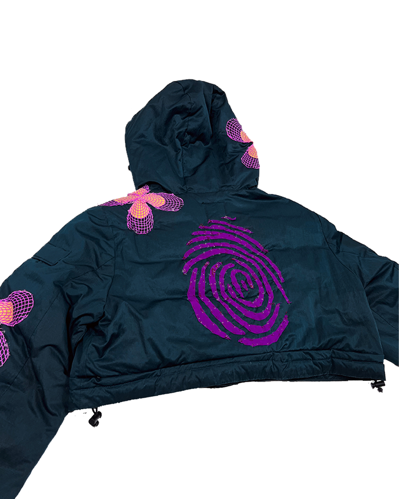 Digital Flower Crop Jacket - Midnight | Size: Small/Medium