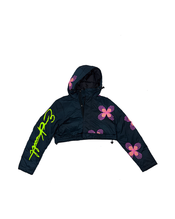 Digital Flower Crop Jacket - Midnight | Size: Small/Medium